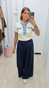 MAGLIA BORDO JEANS BEIGE